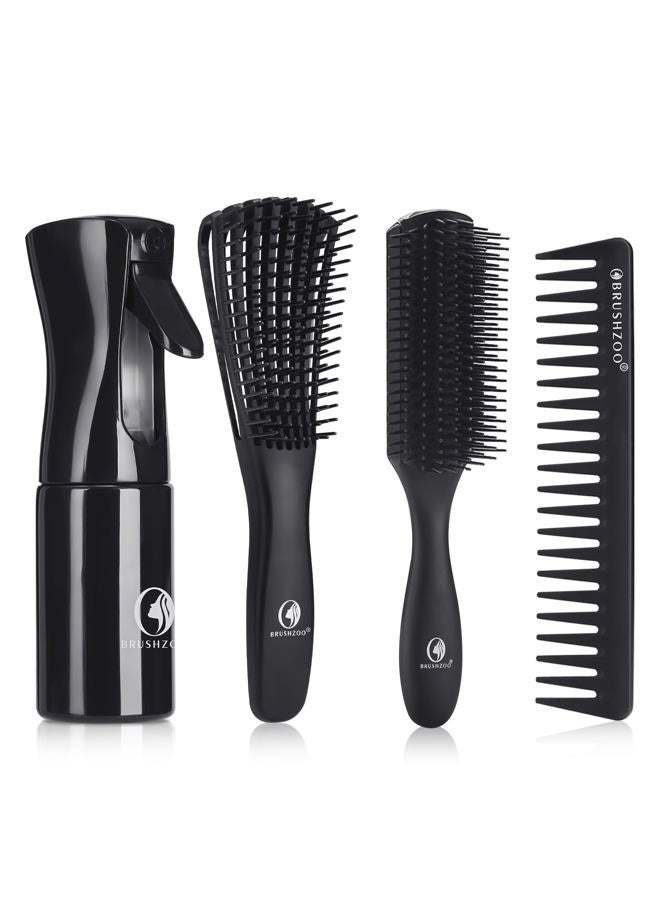 O BRUSHZOO مجموعة فرشاة الشعر BRUSHZOO للنساء والرجال والأطفال - فرشاة فك التشابك للشعر المجعد والطبيعي 3/4abc، مشط واسع الأسنان، فرشاة فك التشابك، وزجاجة رذاذ الشعر - Image 1
