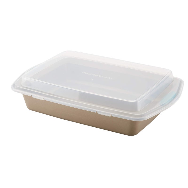 Rachael Ray Cucina Nonstick Baking Pan Cake Pan With Lid and Grips Rectangle 9 Inch x 13 Inch Brown