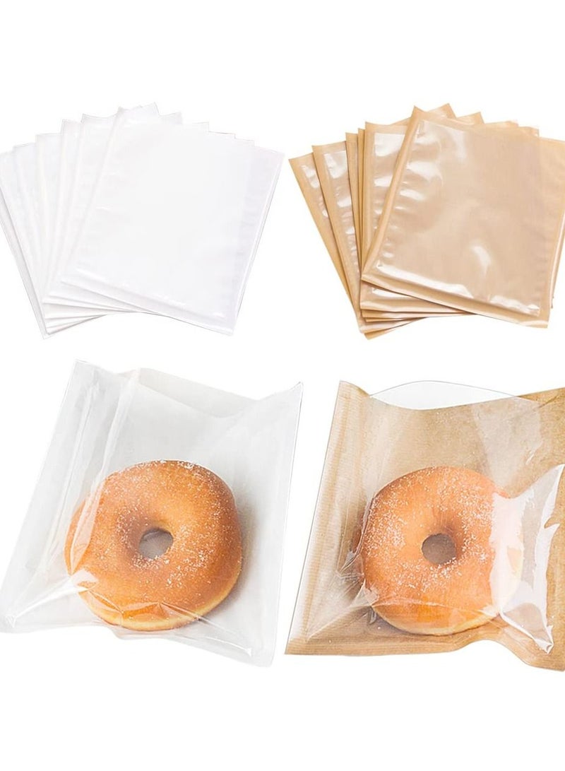 KASTWAVE 100 Pcs Heat-Sealable Bakery Bags, Cookie Bags, Translucent Candy Bags, Kraft Paper Food Bags for Cookie, Cake, Bread, Sandwich, Chocolate, Candy, Snack (7.1 * 7.5 in)  - Image 1