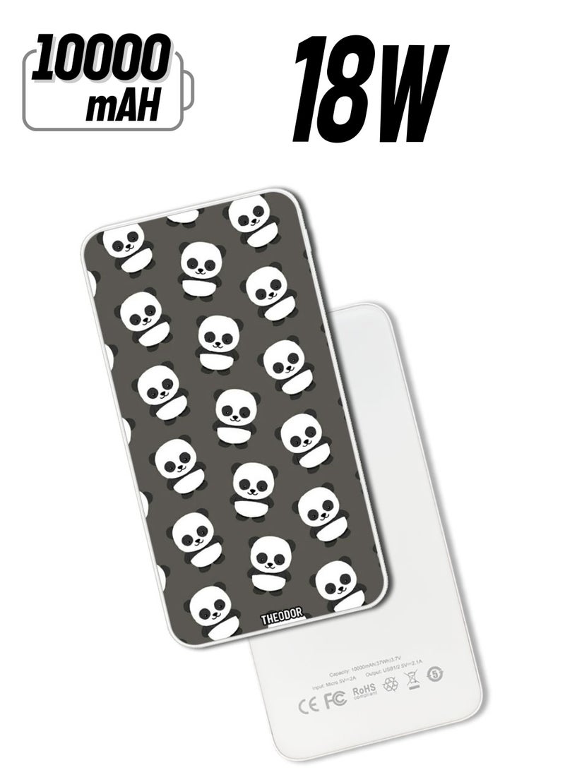 Theodor 10,000 mAh Super Fast Charging Ultra Compact Power Bank with Quick Charge & Power Delivery, Portable Charger For iPhone and Android Panda - Image 1