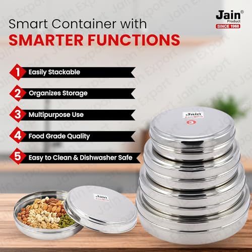 Jain Stainless Steel Sleek & Flat Container | Food Grade Chapathi Dabba | Chocolate Box | 1 Pc - Dia - 15cm, 500 ML | Durable & Leakproof | Ideal for Chapathi & Snacks - SET OF 1 PCS ONLY - Image 4