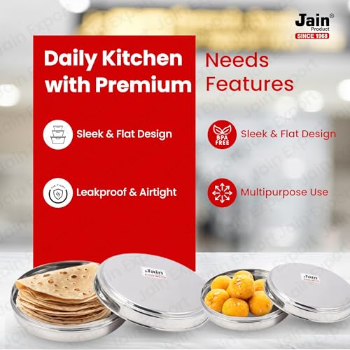 Jain Stainless Steel Sleek & Flat Container | Food Grade Chapathi Dabba | Chocolate Box | 1 Pc - Dia - 15cm, 500 ML | Durable & Leakproof | Ideal for Chapathi & Snacks - SET OF 1 PCS ONLY - Image 5