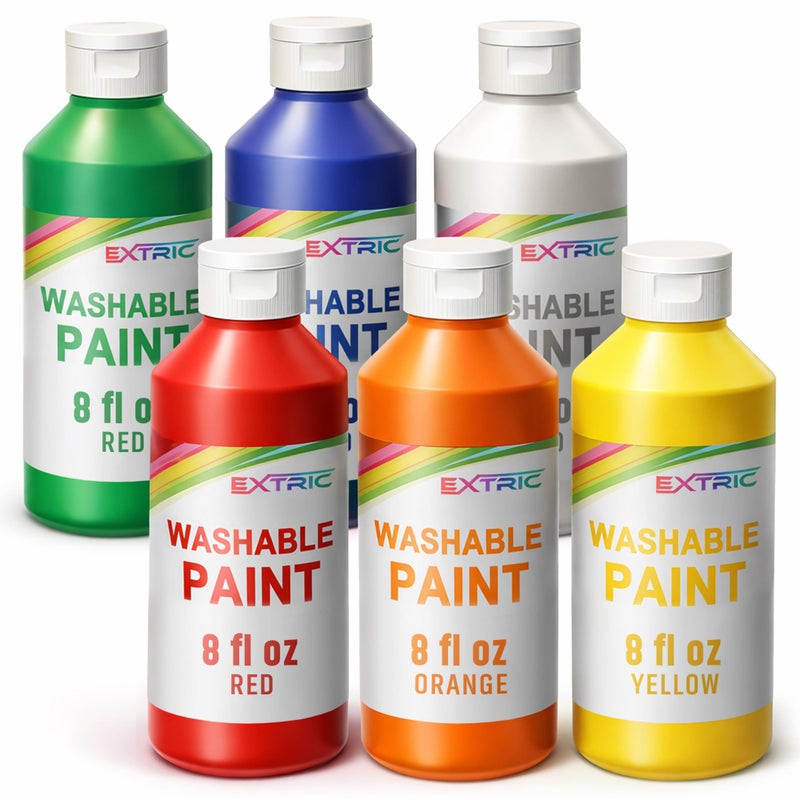 EXTRIC Washable Paint for Kids 6 Bold Colors x 8 oz Bottles 48 fl oz Total NonToxic Easy Clean Tempera Kid Paint Rich Pigment Paints for Toddlers Classroom Arts and Crafts - Image 2