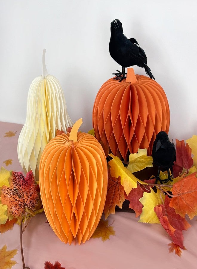 UNIIDECO 3PCS Paper Pumpkin Table Centerpieces, Pumpkins Honeycomb Centerpiece for Table Decorations with Thankful Signs for Fall, Halloween, Thanksgiving, Baby Shower, Birthday Party - Image 4