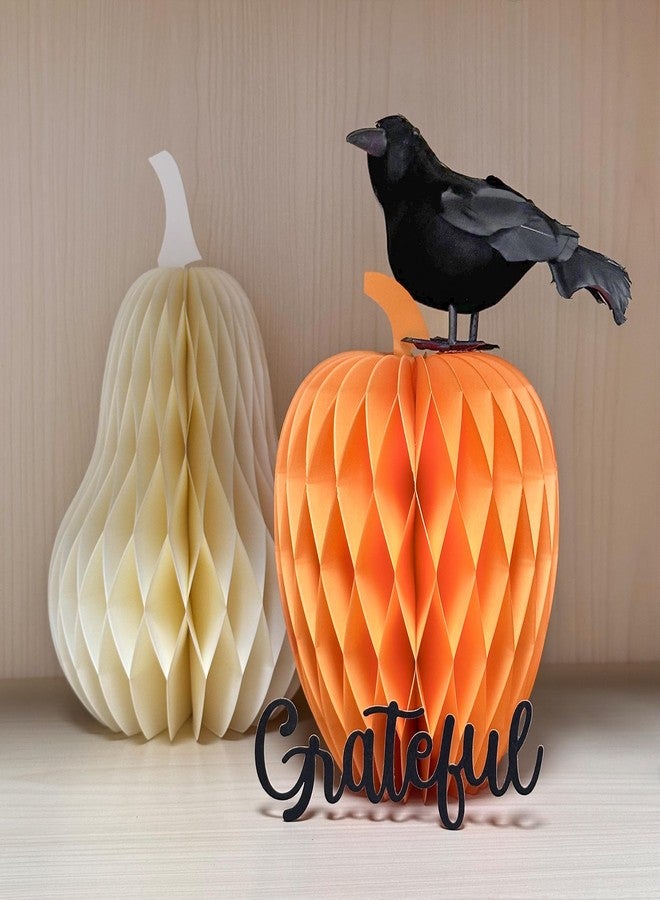 UNIIDECO 3PCS Paper Pumpkin Table Centerpieces, Pumpkins Honeycomb Centerpiece for Table Decorations with Thankful Signs for Fall, Halloween, Thanksgiving, Baby Shower, Birthday Party - Image 3