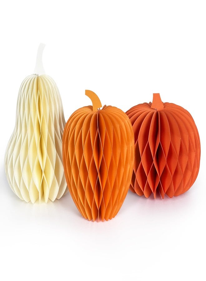 UNIIDECO 3PCS Paper Pumpkin Table Centerpieces, Pumpkins Honeycomb Centerpiece for Table Decorations with Thankful Signs for Fall, Halloween, Thanksgiving, Baby Shower, Birthday Party - Image 1