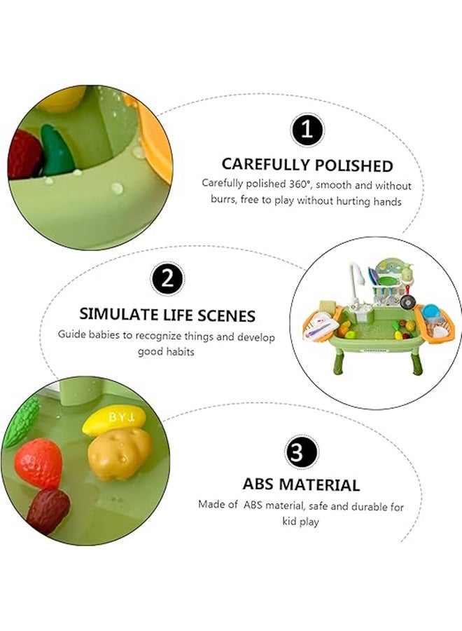 Kids Kitchen Sink Toy with Running Water 34Pcs Playing Electric Dishwasher with Automatic Water Cycle System toy kitchen play Toy for Kids Boys Girls Toddler (Green) - Image 2