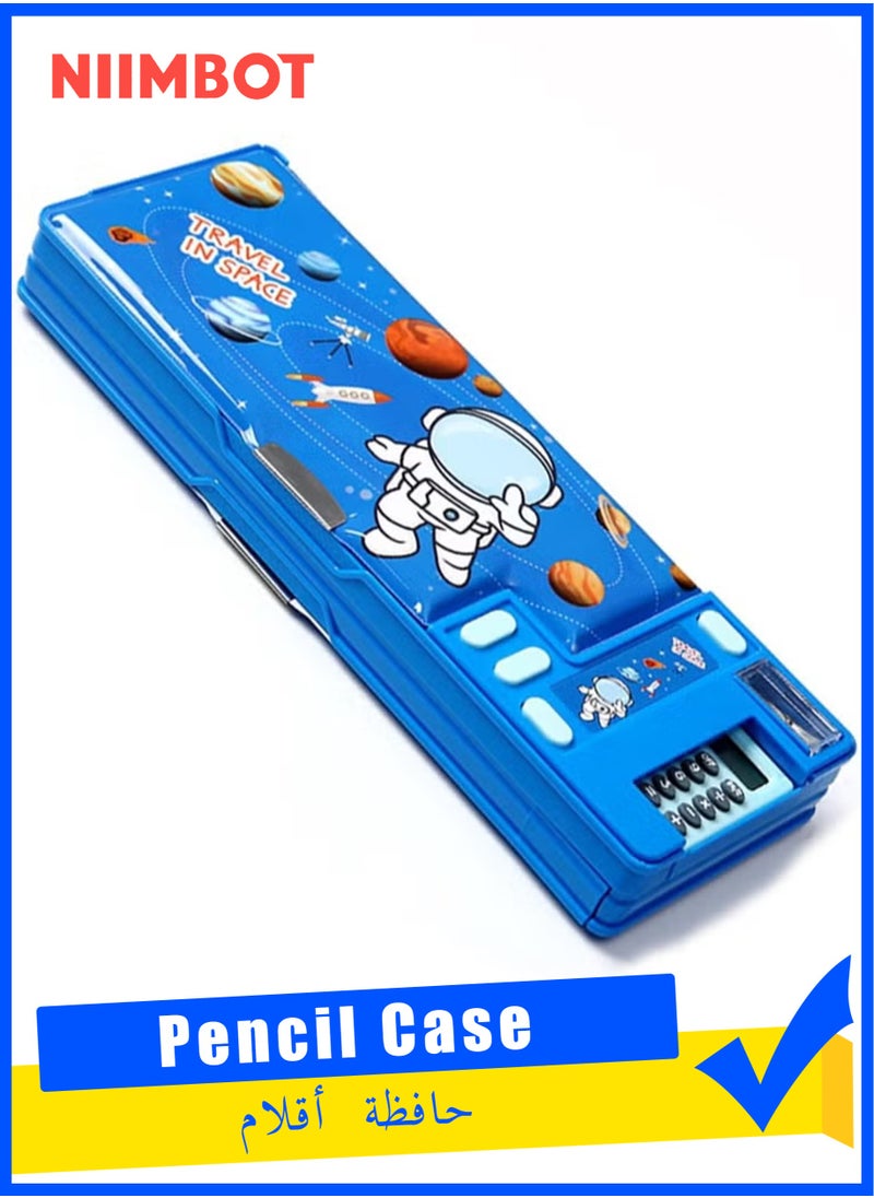 NIIMBOT Multifunction Pencil Case with Calculator, Pencil Sharpener and Curriculum, Multiple Cute Patterns, Suitable for Elementary School Girls, Boys, Great Gifts for Kids (Blue)  - Image 1