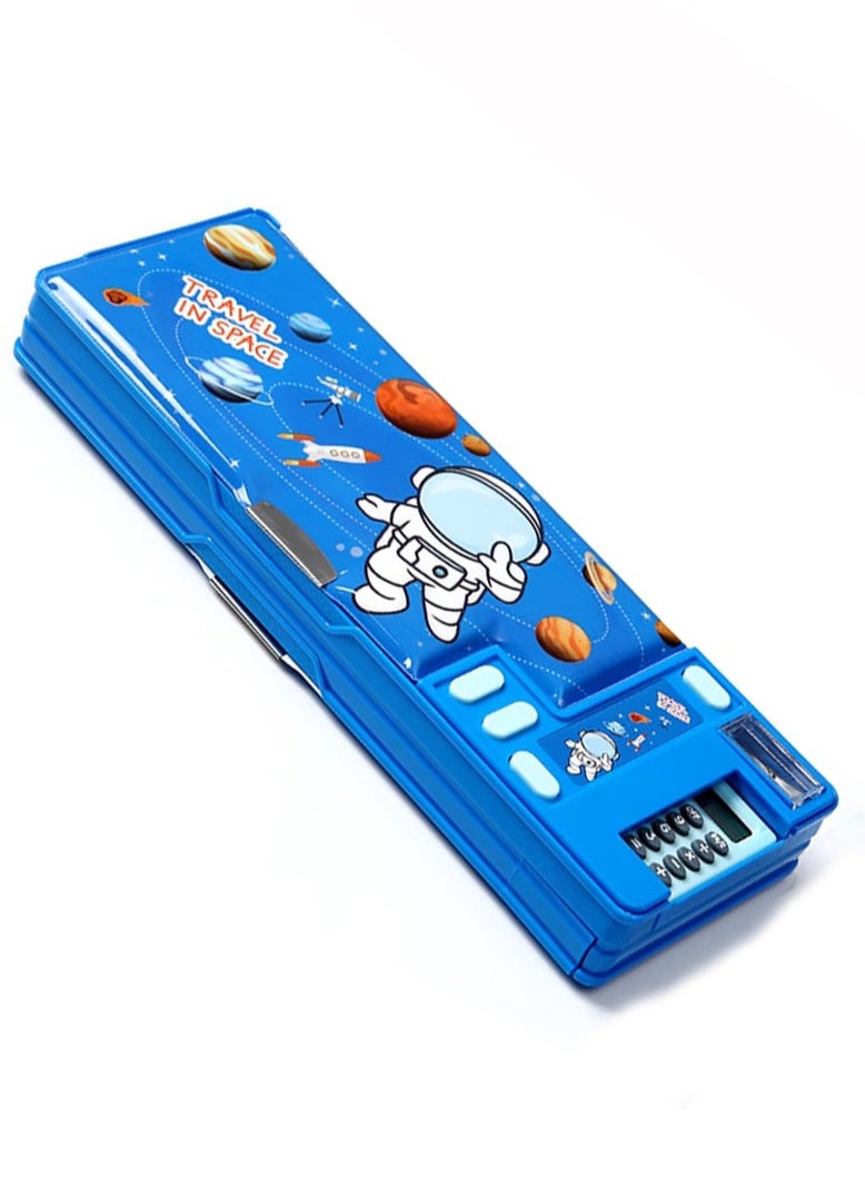 Generic Multifunction Pencil Case with Calculator, Pencil Sharpener and Curriculum, Multiple Cute Patterns, Suitable for Elementary School Girls, Boys, Great Gifts for Kids (Blue)  - Image 1