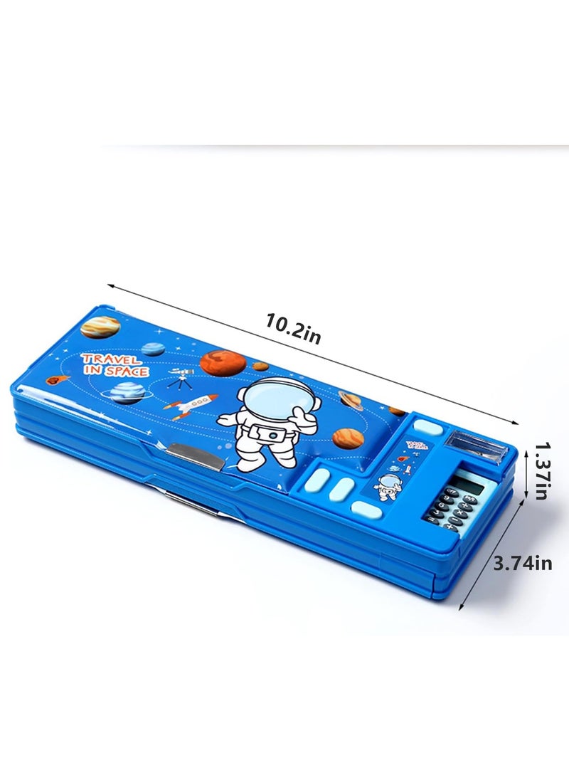 Generic Multifunction Pencil Case with Calculator, Pencil Sharpener and Curriculum, Multiple Cute Patterns, Suitable for Elementary School Girls, Boys, Great Gifts for Kids (Blue)  - Image 2