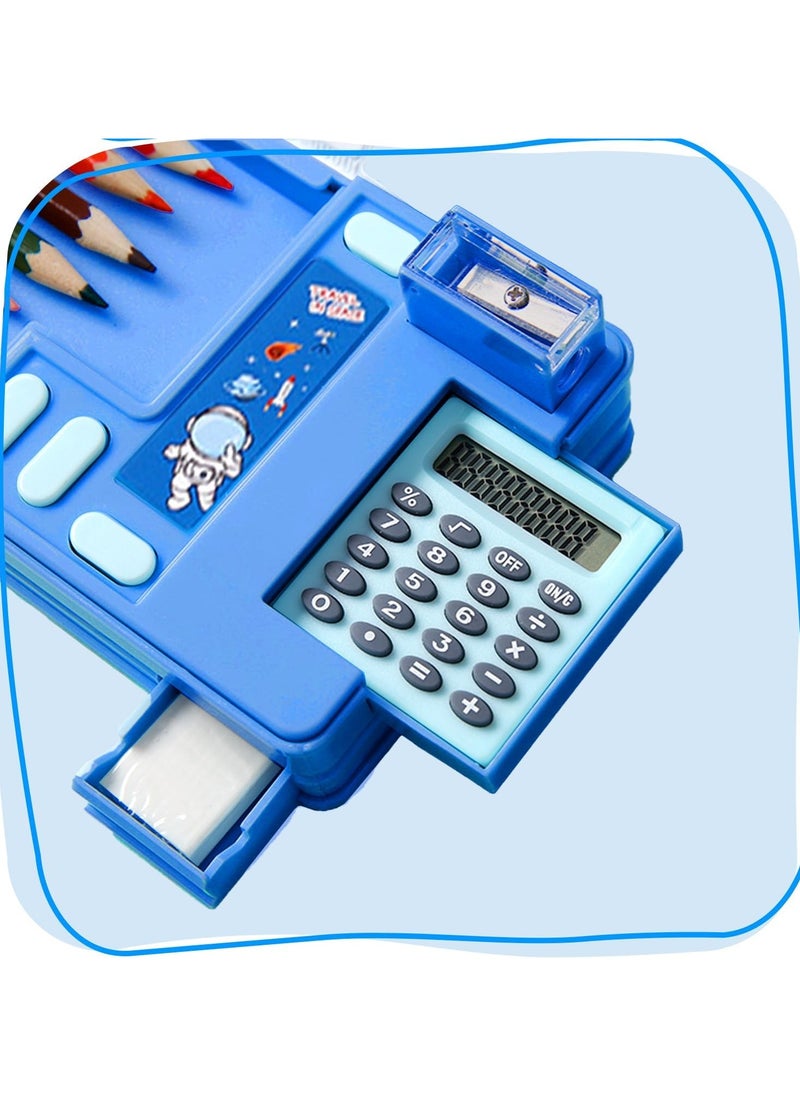 Generic Multifunction Pencil Case with Calculator, Pencil Sharpener and Curriculum, Multiple Cute Patterns, Suitable for Elementary School Girls, Boys, Great Gifts for Kids (Blue)  - Image 4