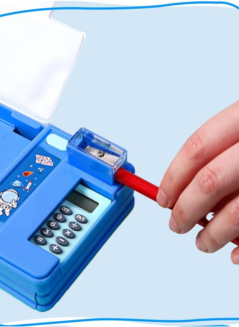 Generic Multifunction Pencil Case with Calculator, Pencil Sharpener and Curriculum, Multiple Cute Patterns, Suitable for Elementary School Girls, Boys, Great Gifts for Kids (Blue)  - Image 3
