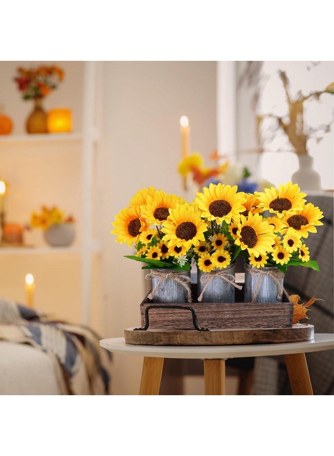 وينلين مجموعة Winlyn من 3 زهور عباد الشمس الاصطناعية، قطعة مركزية معدنية لزهرة عباد الشمس في المزرعة مع أصيص خشبي مستطيل الشكل مقاس 11 بوصة لحفلات الزفاف الريفية في الربيع والصيف، ورفوف طاولة المطبخ المنزلية - Image 5