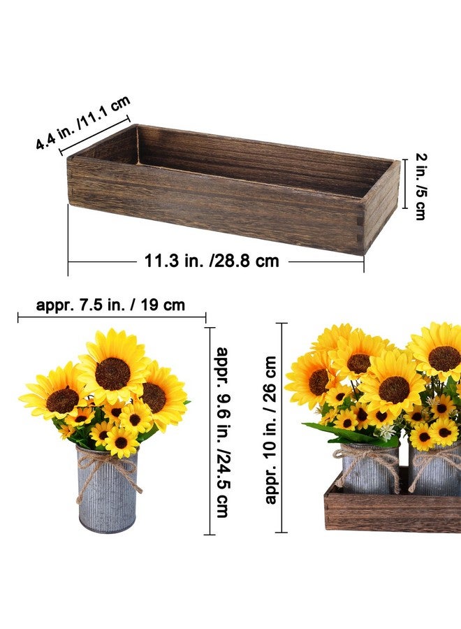 وينلين مجموعة Winlyn من 3 زهور عباد الشمس الاصطناعية، قطعة مركزية معدنية لزهرة عباد الشمس في المزرعة مع أصيص خشبي مستطيل الشكل مقاس 11 بوصة لحفلات الزفاف الريفية في الربيع والصيف، ورفوف طاولة المطبخ المنزلية - Image 3