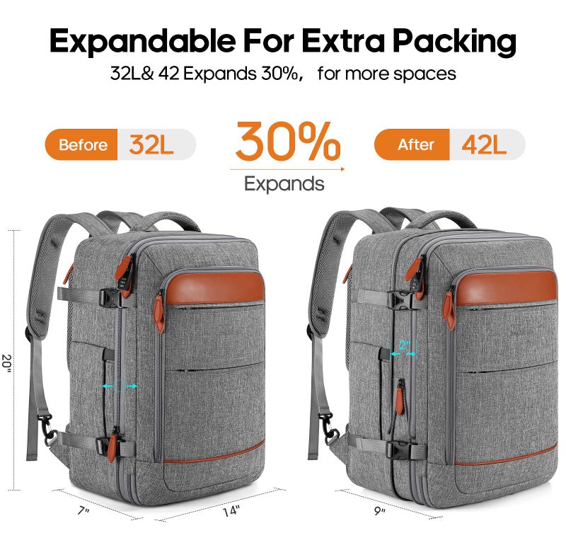Bagsure Travel Backpack Carry On Backpack 42L Flight Approved, Expandable Laptop Backpack with Packing Cubes & Shoe Pocket, Water Resistant Luggage Backpack for Men Women, TSA Approved, Large Backpack - Image 2