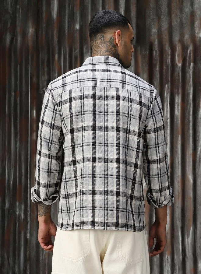 HIGH STAR Men Releaxed Fit Tartan Checks Textured Checked Utility Casual Shirt