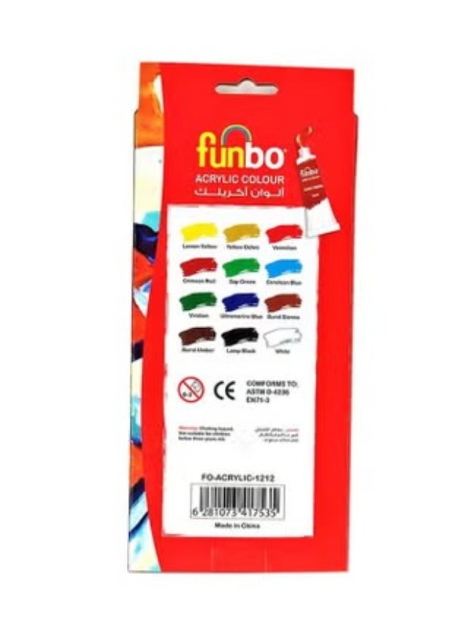 Funbo 12-Piece Acrylic Colour Set Multicolor - Image 3