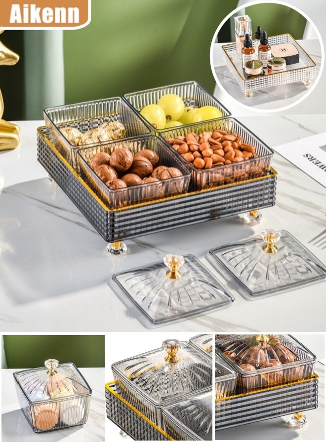 Aikenn 4-Grid Tea Tray Fruit Tray Snack Box Dried Fruit Tray Snack Tray Candy Tray Multi-Function Party Snack Tray Cosmetic Storage Box Desktop Storage Box Suitable For Living Room Kitchen Party Party (Light Grey)  - Image 1