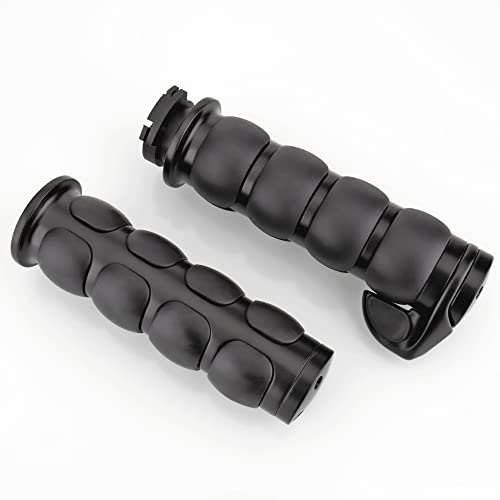 KICRY Motorcycle Hand Grips 1 Inch Handlebar Throttle Grips 25MM Chrome Black Aluminum Rubber Compatible with Harley Davidson Dyna Sportster Road King Street Glide Fat Boy Honda Shadow VTX(Black#2) - Image 1