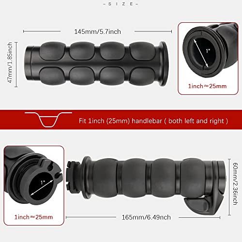 KICRY Motorcycle Hand Grips 1 Inch Handlebar Throttle Grips 25MM Chrome Black Aluminum Rubber Compatible with Harley Davidson Dyna Sportster Road King Street Glide Fat Boy Honda Shadow VTX(Black#2) - Image 3