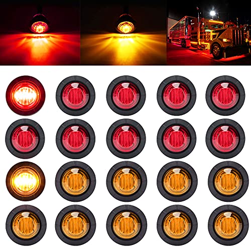 PSEQT 3/4 Inch Trailer Marker LED Lights, Side Clearance Indicators Tail Light Waterproof for Trailer Truck Car Bus Van Pickup RV Wrangler ATV UTV Boat(10pcs Red & 10pcs Amber) - Image 1