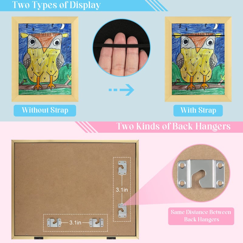 GULETHUN [3-Pack] Kids Art Frames  8.5x11 Front Opening Kids Artwork Frames Changeable  Gold Artwork Display Storage Frame for Wall  Holds 50 Pcs  for 3D Picture  Crafts  Hanging Art  Portfolio - Image 2