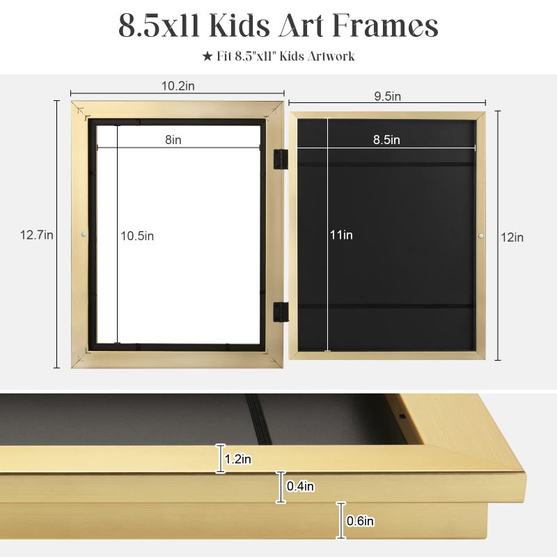 GULETHUN [3-Pack] Kids Art Frames  8.5x11 Front Opening Kids Artwork Frames Changeable  Gold Artwork Display Storage Frame for Wall  Holds 50 Pcs  for 3D Picture  Crafts  Hanging Art  Portfolio - Image 5