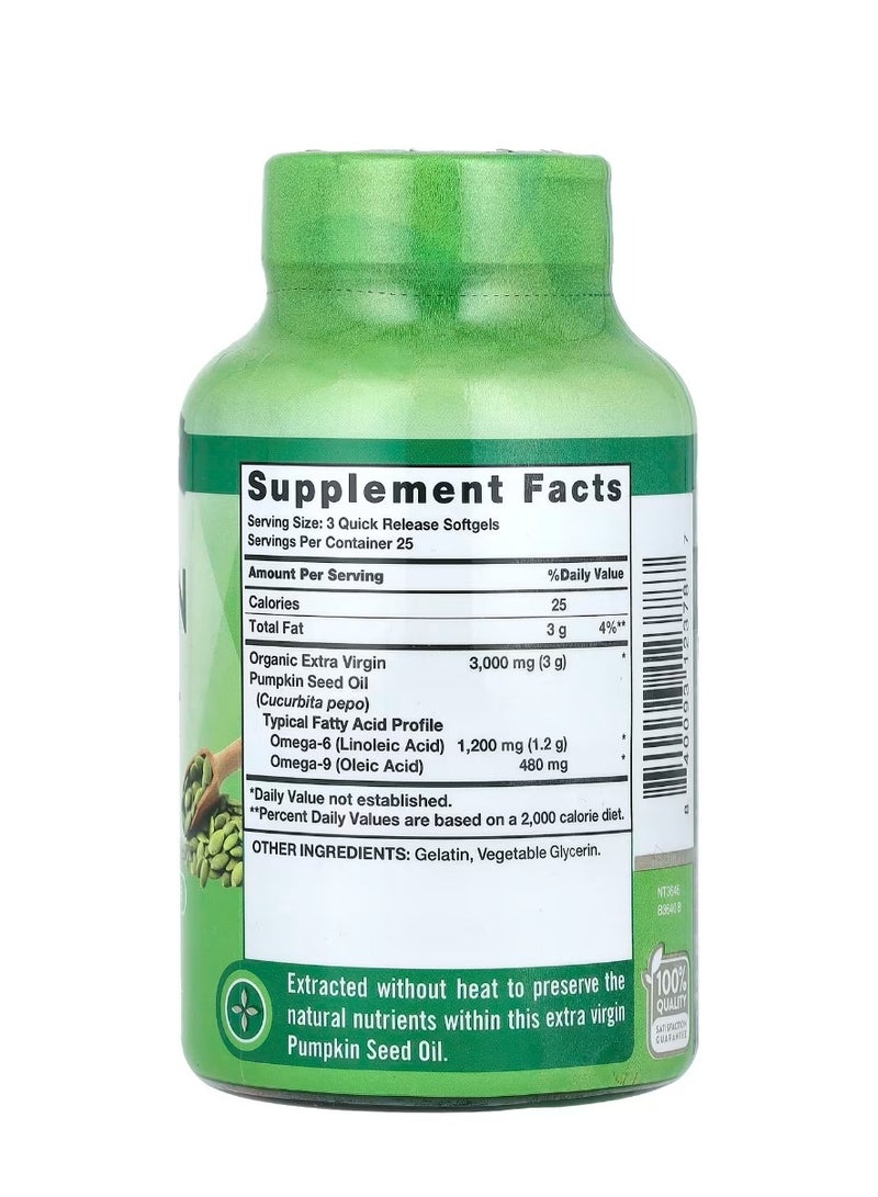 نايتشورز تروث زيت بذور اليقطين المعصور على البارد 3000 مجم 75 كبسولة هلامية سريعة الإصدار (1000 مجم لكل كبسولة هلامية) - Image 2