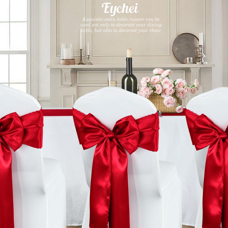 Eychei 6 Pack Red Satin Table Runner 12 x 72 Inch Long,Bright Smooth Table Runner with Scalloped Edges,Silky Dinner Table Runner Decorations for Weddings,Banquet,Birthday Parties,Graduations - Image 3