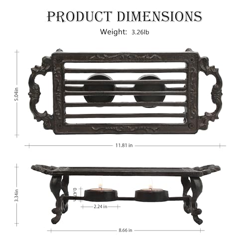Linton Arts Cast Iron Teapot Warmer, Durable Tea Pot Warmer with 2 Tealight Holders for Tea, Coffee & Food Simmer Pot, Heavy-Duty Tea Warmer for Desk or Home, Includes Candle& Pinch Mitts - Image 3