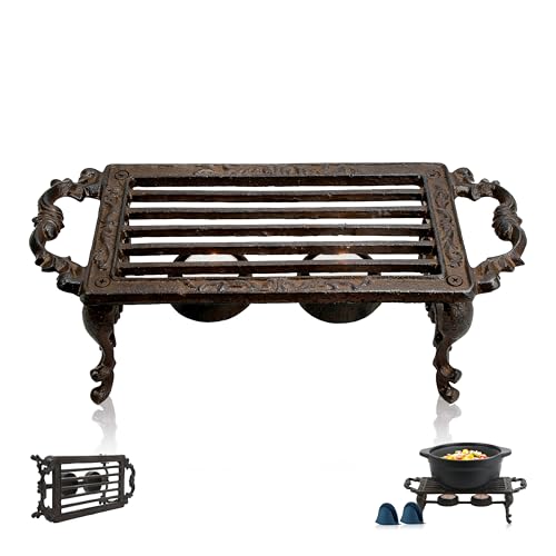 Linton Arts Cast Iron Teapot Warmer, Durable Tea Pot Warmer with 2 Tealight Holders for Tea, Coffee & Food Simmer Pot, Heavy-Duty Tea Warmer for Desk or Home, Includes Candle& Pinch Mitts - Image 1