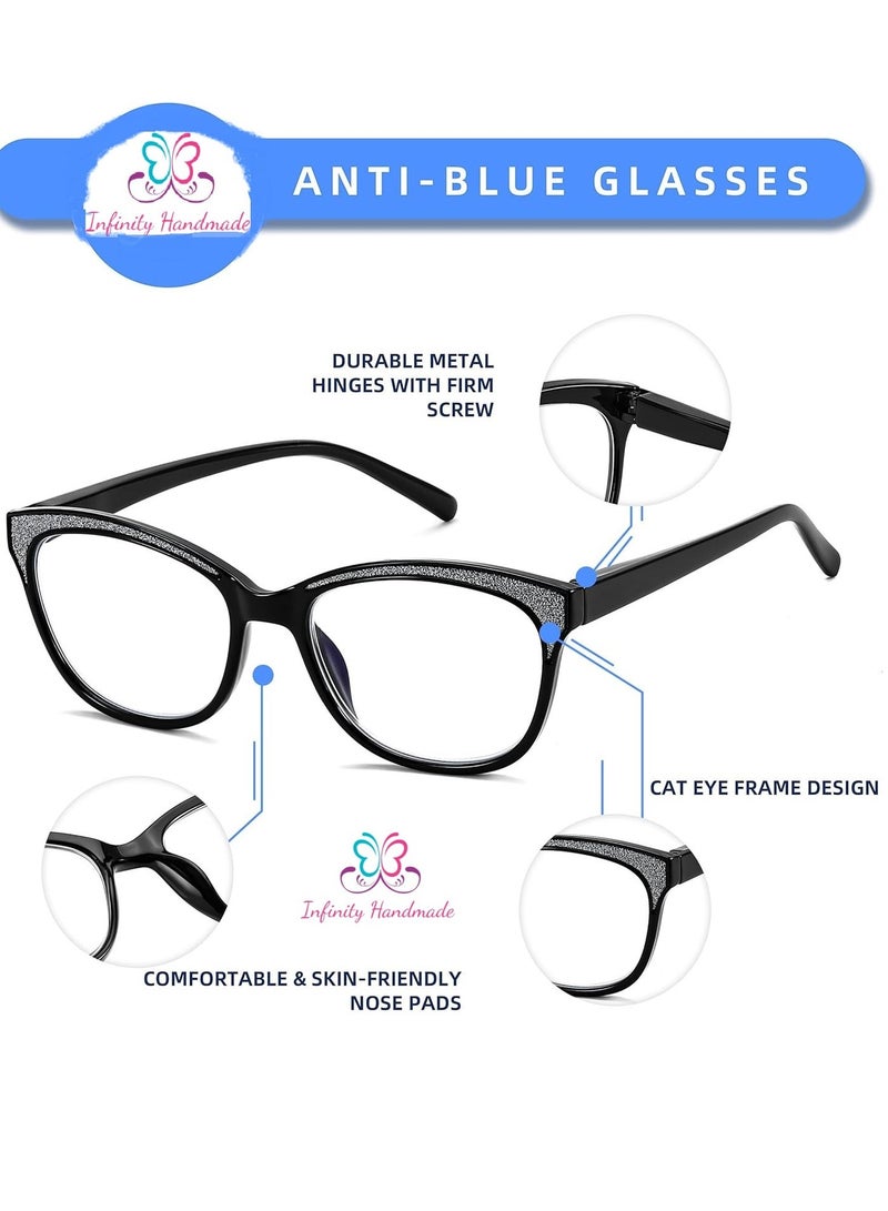 Reading Glasses for Men and Women, Computer Glasses, Anti-Blue Light Glasses, Blue Light Filter Glasses, Cat Eye Reading Glasses, Spring-Hinged Reading Aid, Exclusively from Seller INFINITYHANDMADE - Image 4