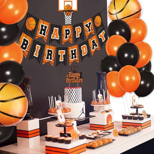 Levfla Basketball Birthday Party Decoration Slam Dunk Kids Teenagers Adult B-Day Banner Cake Cupcake Topper Photo Props March Madness Sports Party Decor Favor Supplies - Image 5