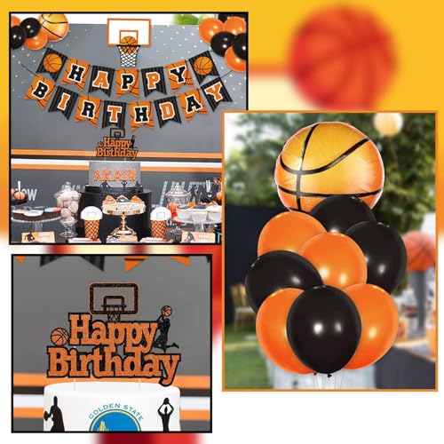 Levfla Basketball Birthday Party Decoration Slam Dunk Kids Teenagers Adult B-Day Banner Cake Cupcake Topper Photo Props March Madness Sports Party Decor Favor Supplies - Image 4