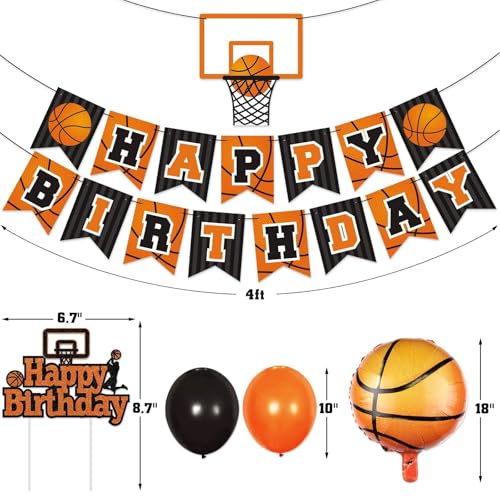 Levfla Basketball Birthday Party Decoration Slam Dunk Kids Teenagers Adult B-Day Banner Cake Cupcake Topper Photo Props March Madness Sports Party Decor Favor Supplies - Image 3