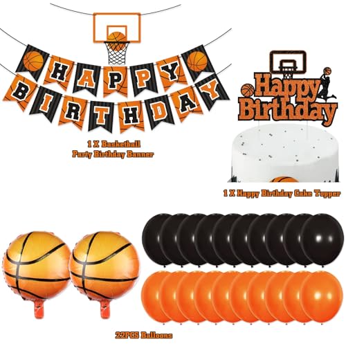 Levfla Basketball Birthday Party Decoration Slam Dunk Kids Teenagers Adult B-Day Banner Cake Cupcake Topper Photo Props March Madness Sports Party Decor Favor Supplies - Image 2