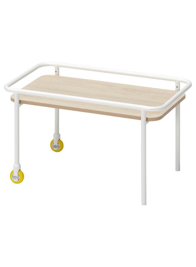 زبون طاولة جانبية على عجلات، تأثير خشب الرماد الفاتح/أبيض، 69x39 سم - Image 1