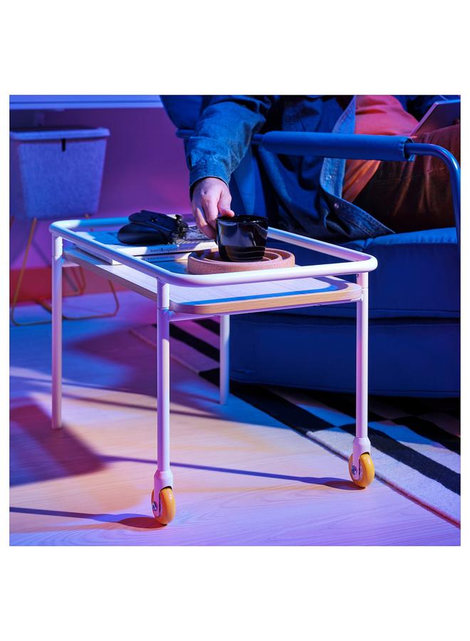 زبون طاولة جانبية على عجلات، تأثير خشب الرماد الفاتح/أبيض، 69x39 سم - Image 3