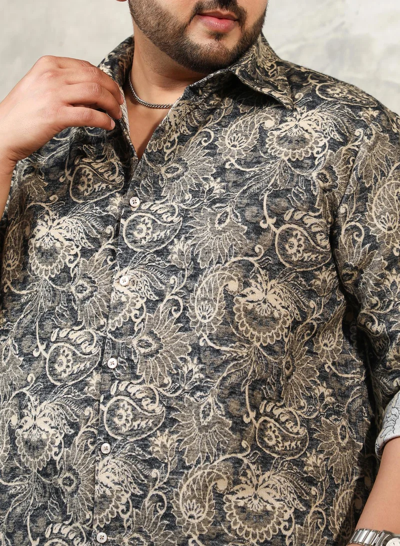 Instafab Plus  Men's Navy Blue Paisley-Galleria Shirt For Casual Wear | Spread Collar | Long Cuffed Sleeves | Button Closure | Plus Size Shirt Crafted With Comfort Fit For Everyday Wear for Men | Best Price UAE