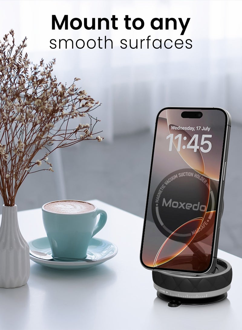 Moxedo Magnetic Vacuum Suction Phone Holder Universal Mount for Car Desk Wall for iPhone & Android 360° Rotating Foldable MagSafe Compatible - Image 2