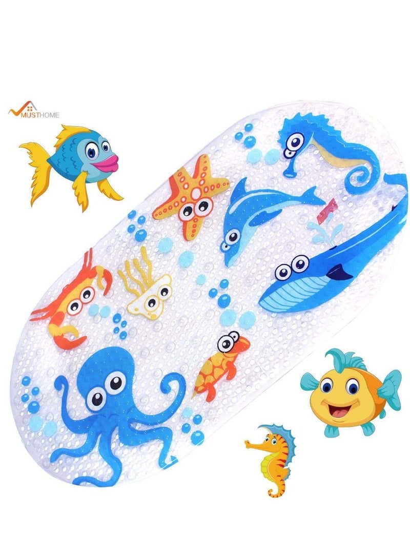 39cmx69cm Baby Bath Mat Anti-Slip PVC Cartoon Bathmats Tub Mat with Suction Cup Toddler Fish Bathtub Mat - Image 4
