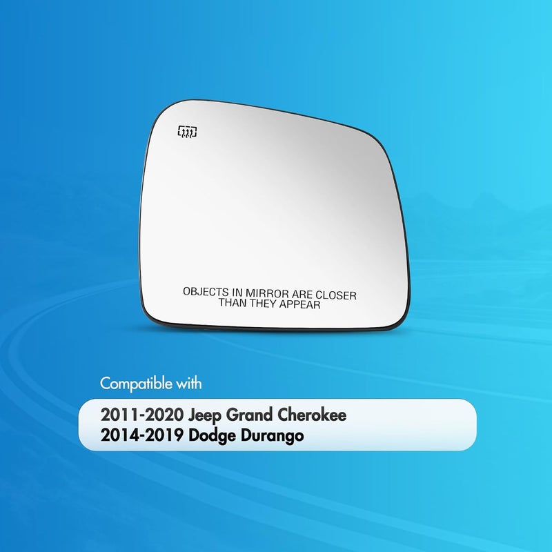 SNEMEEY Heated Chrome Passenger Side Mirror Glass for 2011-2020 Jeep Grand Cherokee & 2014-2019 Dodge Durango - Image 2