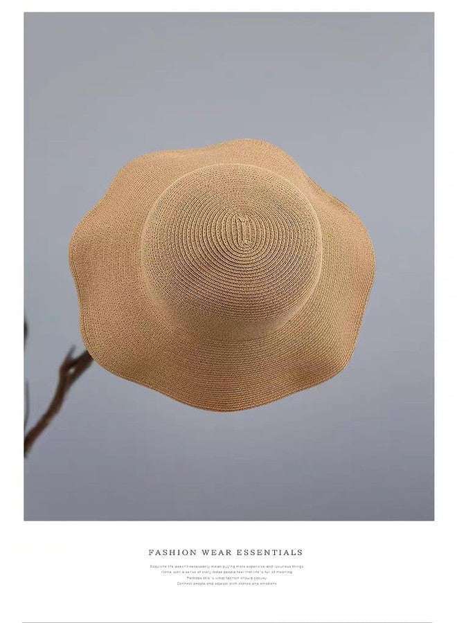 Tinkeep Womens Beach Sun Straw Hat UV UPF 80+ Travel Foldable Brim Summer UV Hat, Khaki, L-XL - Image 5
