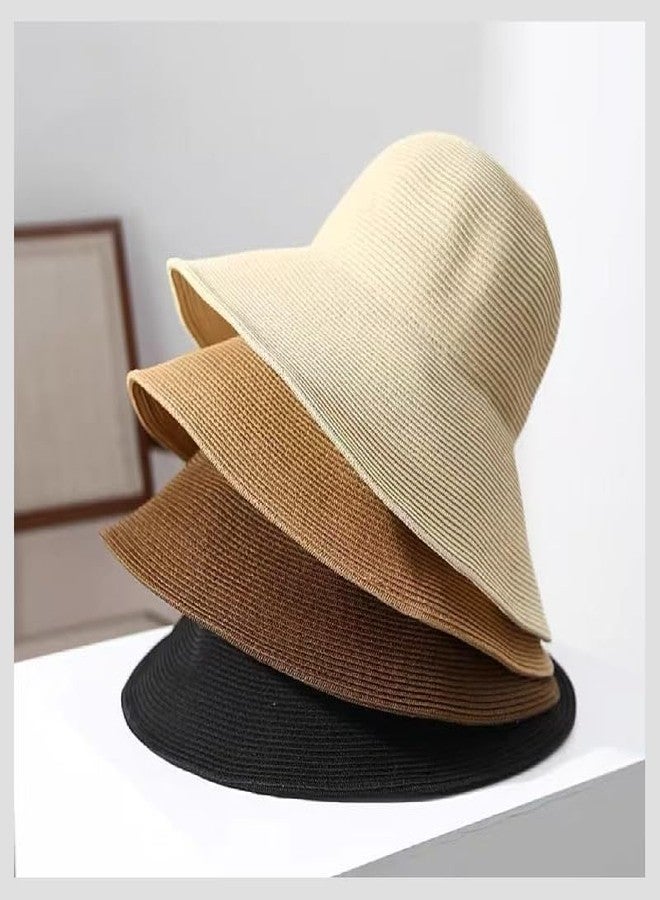 Tinkeep Womens Beach Sun Straw Hat UV UPF 80+ Travel Foldable Brim Summer UV Hat, Khaki, L-XL - Image 4