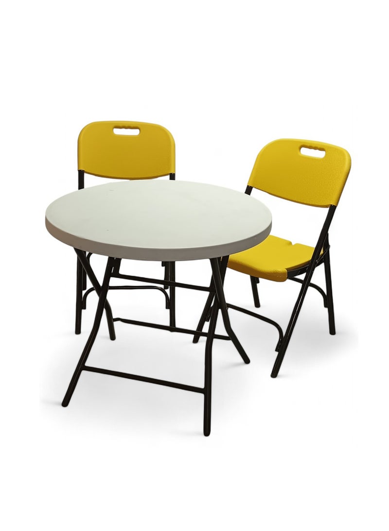 SunBoat Commerce 3 pieces folding furniture set [80cm round table with 2 Yellow chairs] Outdoor - Indoor - Image 1