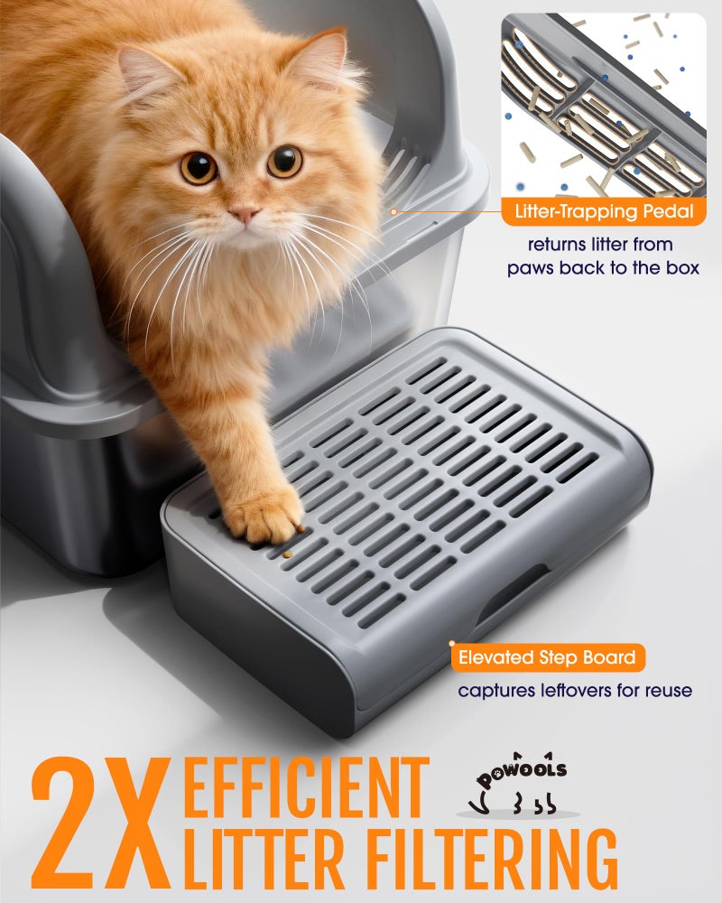 Powools Cat Litter Box - Stainless Steel Litter Box with Scatter-Proof Elevated Step Board for Kitty Use, Robust & Non-Sticky Metal Cat Box with Scoop, Grey - Image 3