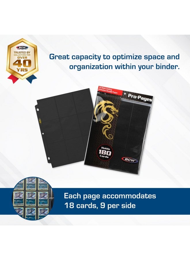 BCW Double-Sided 9-Pocket Pages Holder - 50 Black Pages | Trading Card Binder Sheets | Secure Side Loading | Ideal Card Storage and Display Solution - Image 2