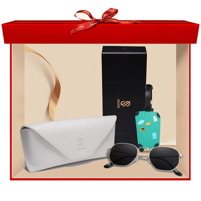 SOJOS Small Square Polarized Sunglasses for Men and Women Polygon Mirrored Lens SJ1072 with Gold Frame/Grey Lens with Gift Box - Image 2