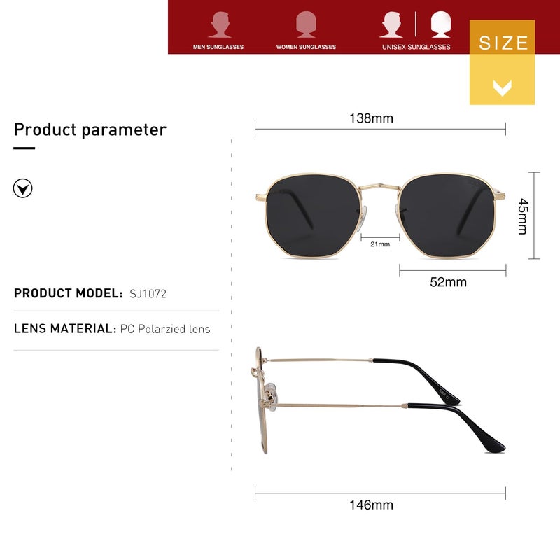SOJOS Small Square Polarized Sunglasses for Men and Women Polygon Mirrored Lens SJ1072 with Gold Frame/Grey Lens with Gift Box - Image 3