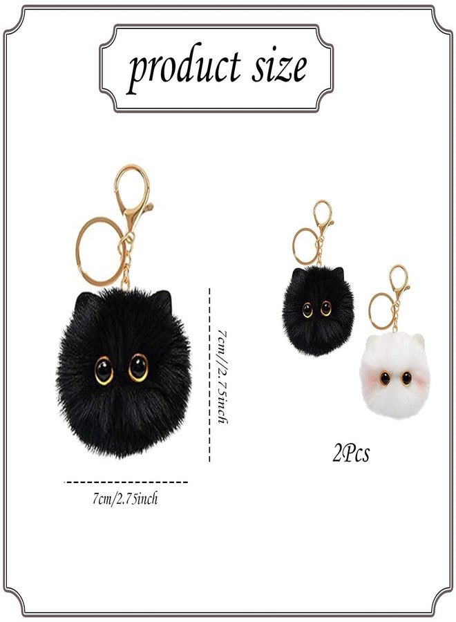 Aeenioy 2 Pcs Cute Keychain, Cat Keychain Cute, Aesthetic Keychain for Cat Lovers, Matching Keychains Set, Bag Charm for Daily Use and Travel, Black and White - Image 2